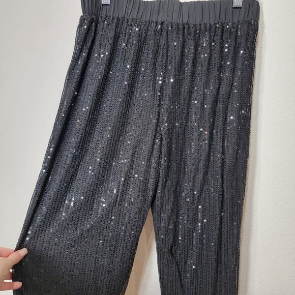 GiGio Black Sequin Joggers M Pants Sparkle Discocore Glam Lined Medium - Picture 11 of 13
